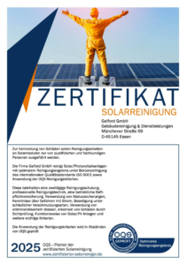 Zertifikat OQS Solarreinigung Gelford GmbH